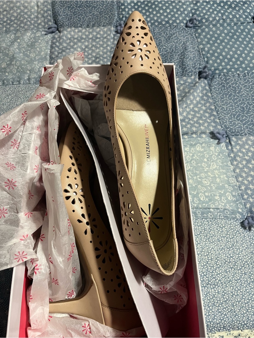 Isaac Mizrahi Beige Laser-Cut Pointed Toe Pumps
